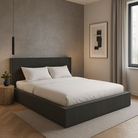Sofello Polsterbett nach Maß FILO Grau 200x200 aus Kordstoff mit Holz-Lattenrost Modernes Design in trendigen Farben, ohne Stauraum (1/5)