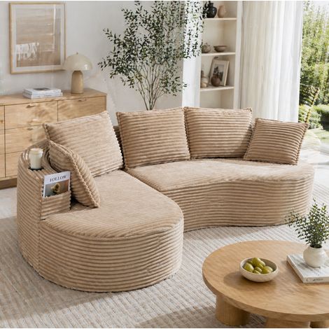 Gebogenes Sofa aus Cordvelours, 250 x 152 x 82 cm, mit Becherhaltern HAVRYA (1/5)