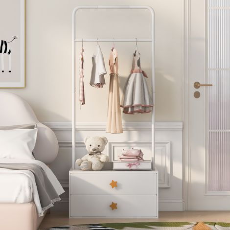 Appendiabiti 70 × 55 × 168, con 2 cassetti, maniglie a stella e grandi ganci appendiabiti, bianco (1/5)