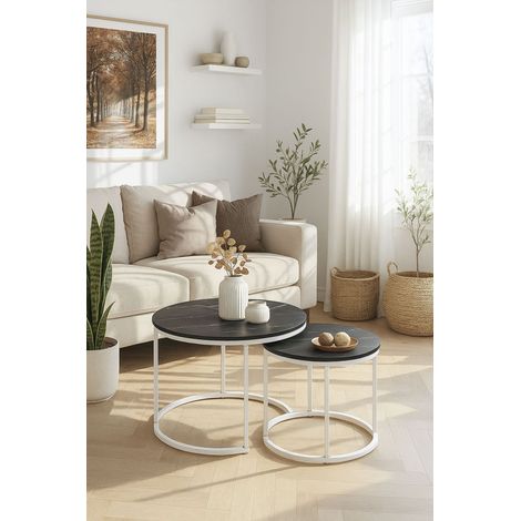 Mesas Auxiliares - Set 2 Mesas Centro Renty 80 - 48 cm - Mármol Negro (1/5)