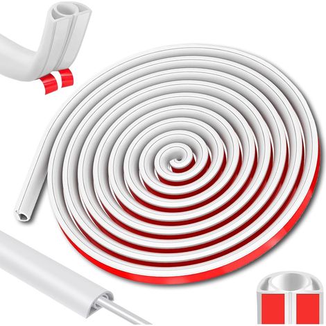 Goulotte Autocollante, Goulotte Passe Cable Sol, Petite Goulotte de Câbles Flexible, Cache Câbles Demi Rond, Protege Canal De CâBle pour Fils au Sol du Mur, Blanc (1/5)
