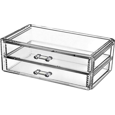 Boîte De Rangement Cosmétique - 2 Tiroirs Acrylique Transparent - Pour Maquillage Et Bijoux - Bureau Coiffeuse Plan De Travail - 2 Pièces (1/5)