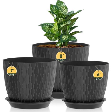 Blumentopf Bewässerungssystem Set Übertopf 20.3 17.8 15.2cm Schwarz (1/5)