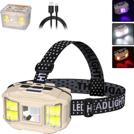 Lampe frontale puissante à LED COB (618S), rechargeable par USB avec batterie 18650, étanche, idéale pour le camping, la pêche et la recherche en extérieur. (1/5)