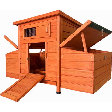 Poulailler en bois grand format avec deux pondoirs latéraux, poulailler extérieur ventilé et sécurisé pour poules pondeuses (1/5)