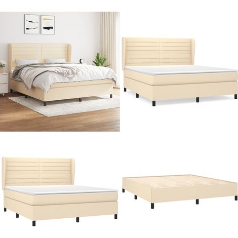 Boxspringbett mit Matratze Creme 180x200 cm Stoff - Matratze - Kopfteil
