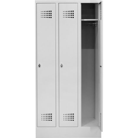 STIER Garderobenspind Premium mit Sockel 3 Abteile Drehriegel lichtgrau