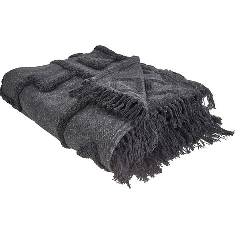 Manta de Algodón Moqueta con Borlas Estilo Boho Manta de Cama 200x220 cm Gris oscuro Chack