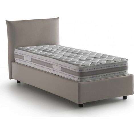 Dmora - Cama individual Dborbe, Cama contenedor con revestimiento de tela, 100% Made in Italy, Apertura lateral, con colchón 80x190 cm incluido, Tórtola
