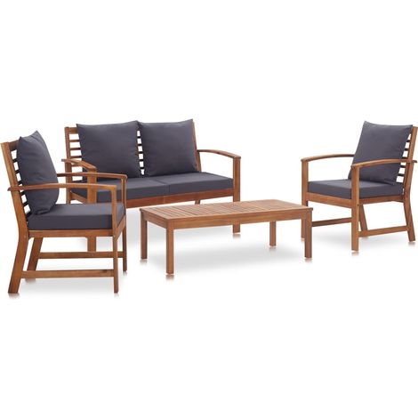 Garten-Lounge-Set mit Auflagen 4-tlg. Massivholz Akazie