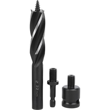 Kit de mèches à bois 4 tranchants en acier haute teneur en carbone avec manche hexagonal pour perçage précis (22mm) (1/5)