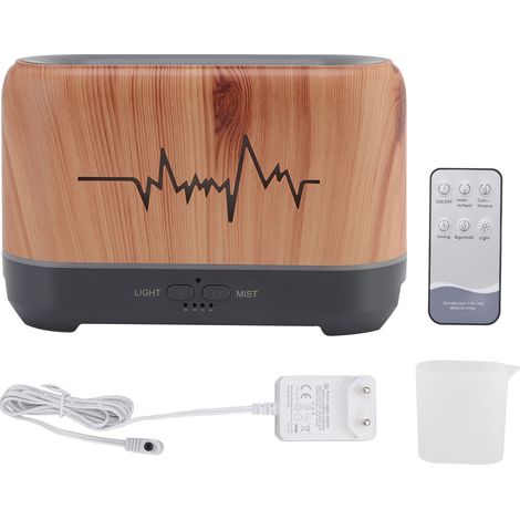Diffuseur d'huiles essentielles 200ml, télécommande, brume silencieuse, humidificateur avec lumière flamme creuse, prise UE 100‑240V (1/5)