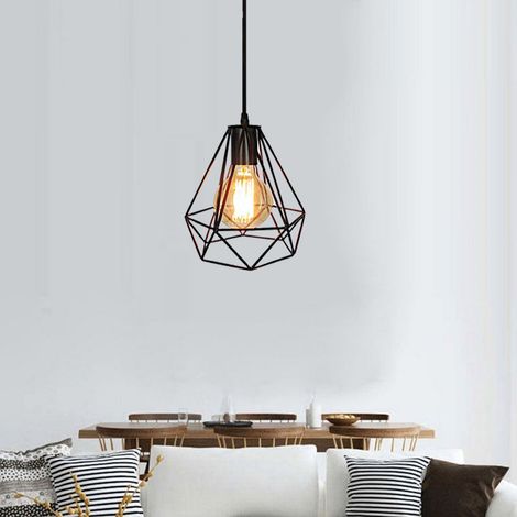 Metal Pendant Light Black, Vintage Diamond Chandelier, Industrial Ceiling Light with Lampshade for Living Room Dining Room Bar Balcony (1/5)