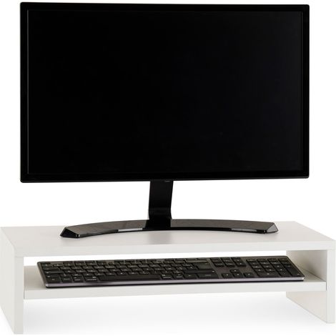 Réhausseur d’écran bureau CONNECT avec 1 étagère, en bois - Blanc (1/4)