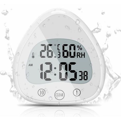 Horloge Salle De Bain - LCD - Alarme Numérique - Étanche IPX7 - Ventouse Intégrée - Affichage Heure Et Température - 1 Pièce (1/4)