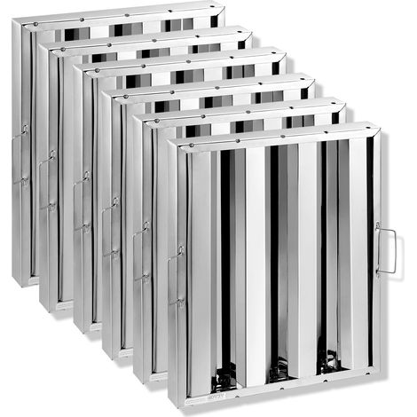 VEVOR Filtre de Hotte Aspirante Commerciale 393x493 mm, Filtre a Chicane en Acier Inoxydable, 3 Rainures, Lot de 6, Nettoyage Facile, pour Hottes deExtraction de Cuisine Commerciales Anti-graisse