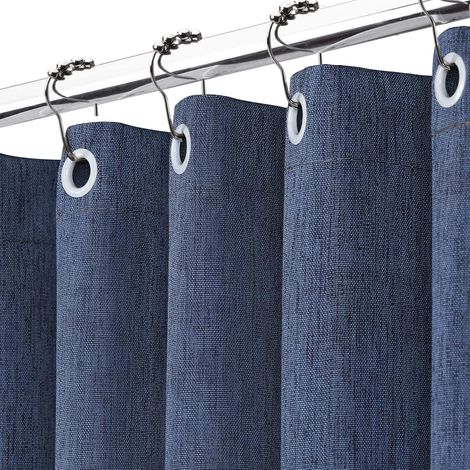 Rideau de douche en lin texturé de style rustique, bohème, avec doublure en tissu pour salle de bain (183 x 183 cm) (1/5)