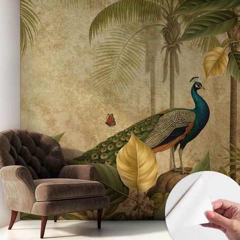 Fototapete Selbstklebend - trendige Wanddeko - Schlafzimmer - Wohnzimmer Exotischer Vogel 250x250 cm (1/5)