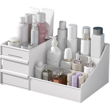 Boîte de rangement pour cosmétiques avec tiroirs, idéale pour coiffeuse, plan de travail ou salle de bain. Élégante, elle permet de ranger pinceaux, fards à paupières, lotions, rouges à lèvres et vern (1/5)