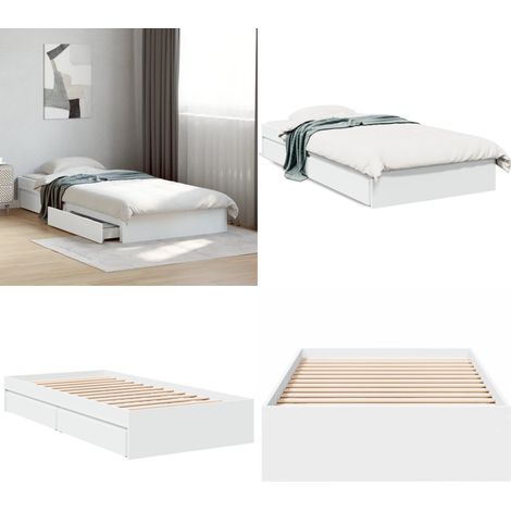 Bettgestell mit Schubladen Weiß 100x200 cm Holzwerkstoff - Bettesrahmen - Doppelbett - Holzbettwäsche - Schrankbett - Weißer Rahmen - Home & Living (1/5)