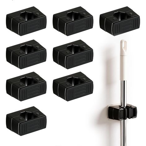 8 Pièces Accroche Balai Mural, Support Balais Mural, Forte Fixation Adhésive sans Percer, Rangement Étanche pour Salle de Bain Cuisine (1/5)