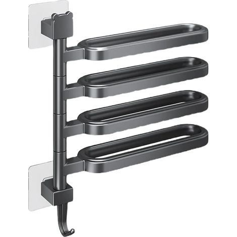 Porte-serviettes noir peu encombrant, facile à installer sans abîmer le mur, idéal pour les locataires et les propriétaires. Rangement pour salle de bain. (1/5)