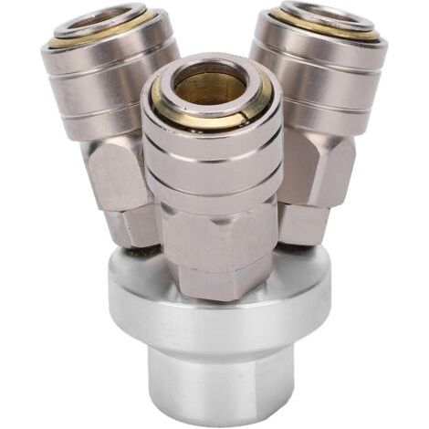 Connecteur 3 Voies, Coupleur Rapide Pneumatique, Connecteur Femelle 3 Voies, Coupleur Pneumatique Autobloquant chromé G1/4 C, Raccords de Tuyau à Connexion Rapide (1/5)