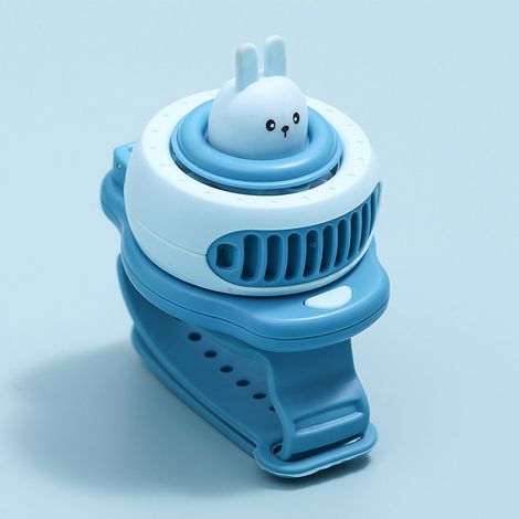 Tragbare und geräuschlose Miniatur-Armbanduhr für Kinder mit kreativem Cartoon-Design und wiederaufladbarem, geräuschlosem USB-Ventilator (blau). (1/5)