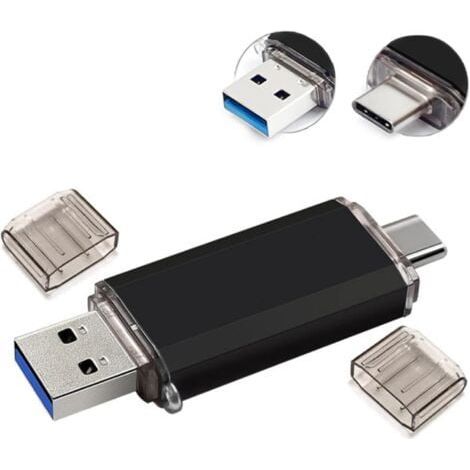 Mémoire stick USB 3.0 rapide double port USB-A + Type C capacité 64Go 128Go couleur noire usage téléphone portable tablette PC (1/5)