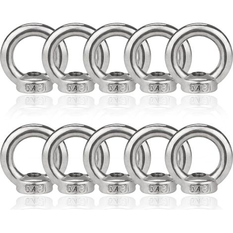 Ecrou à bague en acier inoxydable,10 Pièces Écrou à Anneau M8, Écrou à Oeil, Écrous à Oeil en Acier Inoxydable, pour Montage de Corde, Accessoires de Levage, Polissage de Surface, Argent (1/5)