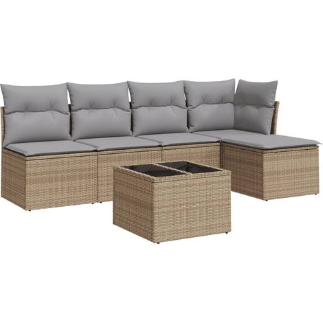 Maison Exclusive - Juego de sofás jardín con cojines 6 pzas ratán (1/3)