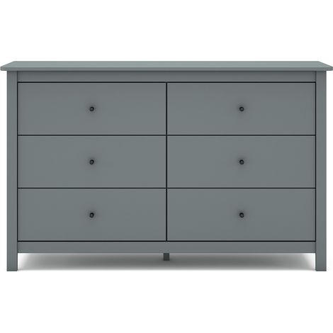 Commode, meuble de rangement en pin avec 6 tiroirs coloris Vert kaki - Longueur 130 x Profondeur 45 x Hauteur 80 cm (1/5)