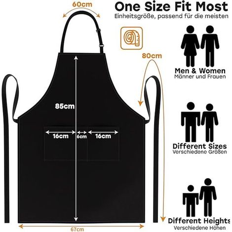 Delantales de chef，Delantal impermeable con 3 bolsillos，Cinturón ajustable con tirantes largos，Delantal de trabajo para hombres y mujeres (1/4)