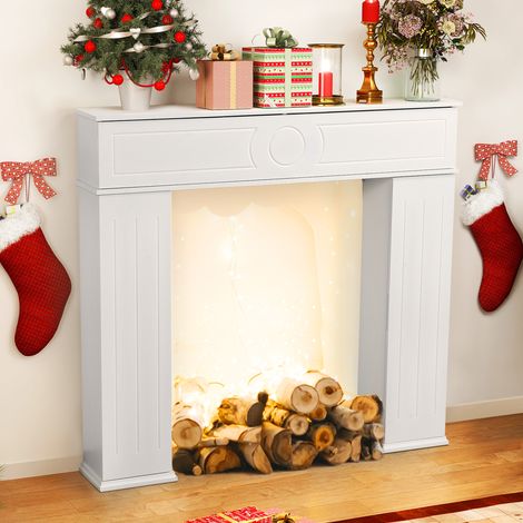 Manteau de Cheminée - Décoratif - Blanc -manteau de cheminée avec rangements- 3 portes - 107x18x100 cm