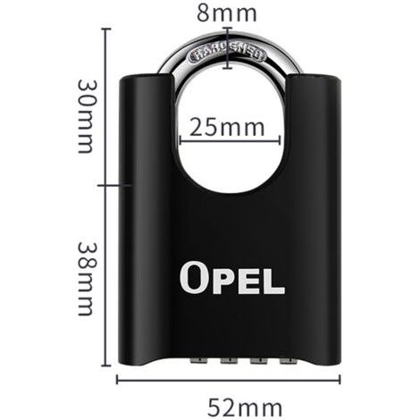 Cadenas Code 4 Chiffres, 52mm Cadenas Extérieur Etanche, Robuste et Antivol, 8mm Loquet Cadenas à CombinaisonNoir, faisceau couvert-50 mm (1/5)