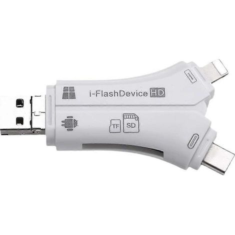 4-in-1 Multi-Interface-Kartenleser USB 2.0 + Micro + Typ-C + Lightning für SD/TF-Karten, kompatibel mit Android-Handys und iPad (i-Flashdevice). (1/5)