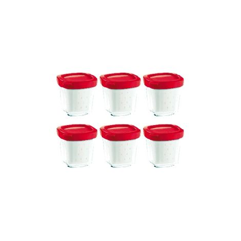 Yaourtiere SEB Multi Delices XF100501 - Coffret de 6 pots en verre avec egouttoir et couvercle rouge