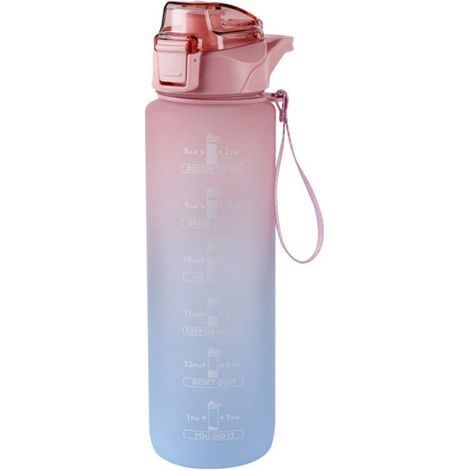 Gourde sport 1000 ml avec paille, rose, idéale pour les voyages et les activités de plein air. (1/5)