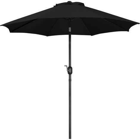 Yaheetech Parasol Inclinable 270 cm Parasol en Métal Extérieur 8 Baleines Bouton-poussoire Manivelle Protection Solaire pour Terrasse Jardin Plage Piscine Balcon Noir