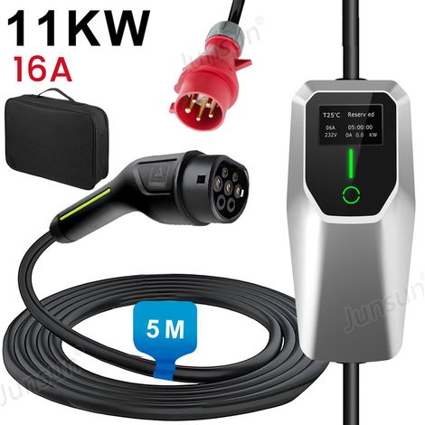 Câble de recharge Type 2 16A 11kW triphasé 5m portable pour Tesla BMW JUNSUN (1/5)