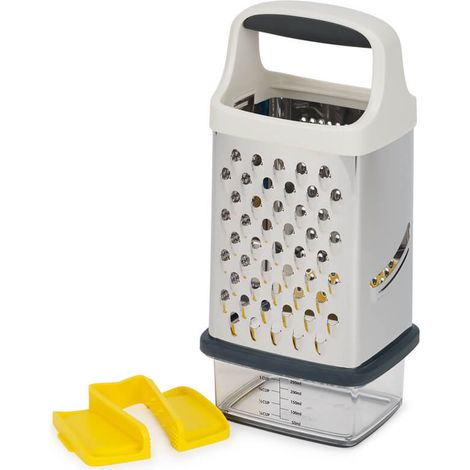 Rallador multifuncional Joseph Joseph Multi-Grip Box Grater – incluye rallador grueso, fino, Julienne y rebanador, con base medidora y agarre de precisión.