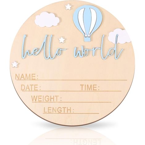 Panneau d'Annonce de Bébé, 15cm Panneau Hello World de Nom Nouveau Bois, -Né pour Garçon ou Fille d'Annonce Naissance pour Hôpital Décoration Chambre d'Enfant Baby Shower Accessoire Photo (1/5)
