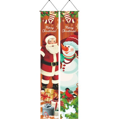 Nouveauté 2026 : Couplets de Noël, décorations de sapin de Noël avec Père Noël, décorations de porte, décorations de scène, bannières extérieures - 180 x 30 cm (polyester) - Lot de 20