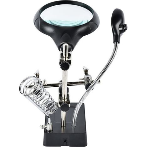 Station de soudage avec loupe de bureau, éclairage LED, support de loupe avec pince et clips (1/5)