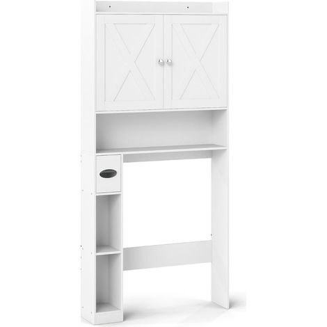 Armoire de rangement pour toilettes, étagères réglables, blanche