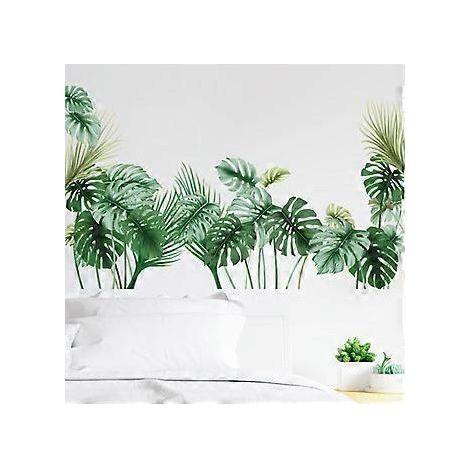 Stickers muraux tropicaux en forme de feuilles de palmier pour le salon, affiches décoratives murales de plantes vertes en vinyle autocollant pour chambre, chambre d'enfant ou bureau. (1/5)