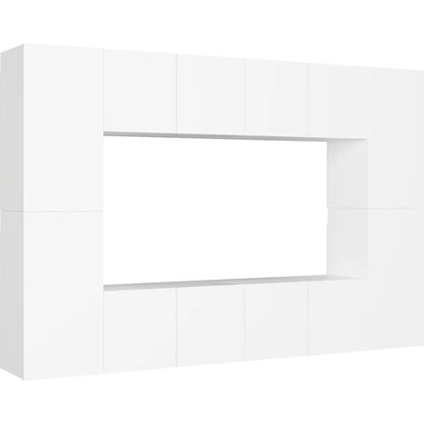Conjunto de muebles de 8 piezas que incluye armario aparador mueble de TV televisión para salón dormitorio salón madera de ingeniería blanca 020025219