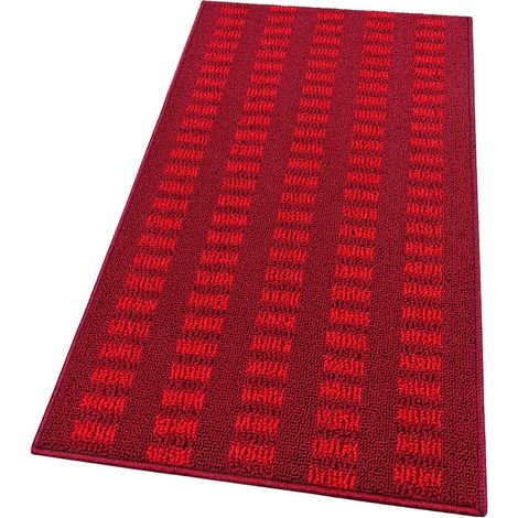 Tapis De Cuisine Doux 3D Absorbant Lavable Antidérapant Bordure Rayé Bordeaux - 57x180 Cm