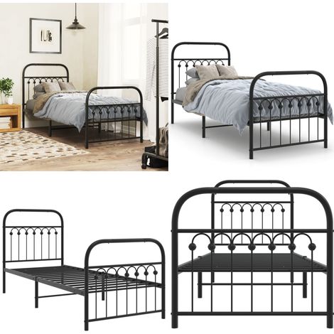 Bettgestell mit Kopf- und Fußteil Metall Schwarz 75x190 cm - Metallbettfassungen - Doppelbettgestell - Boxspringrahmen - Schlafzimmermöbel - Schwarzes Bettgestell - Home & Living