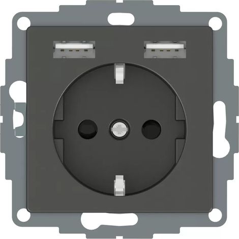 Merten Schuko Steckdose mit USB Ladegerät Anthrazit System M MEG2366-0414 (1/2)